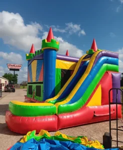 Rainbow bounce house and slide combo