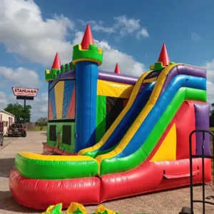 Rainbow bounce house and slide combo