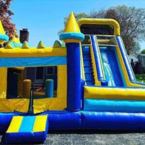 Blue castle bounce house and slide combo